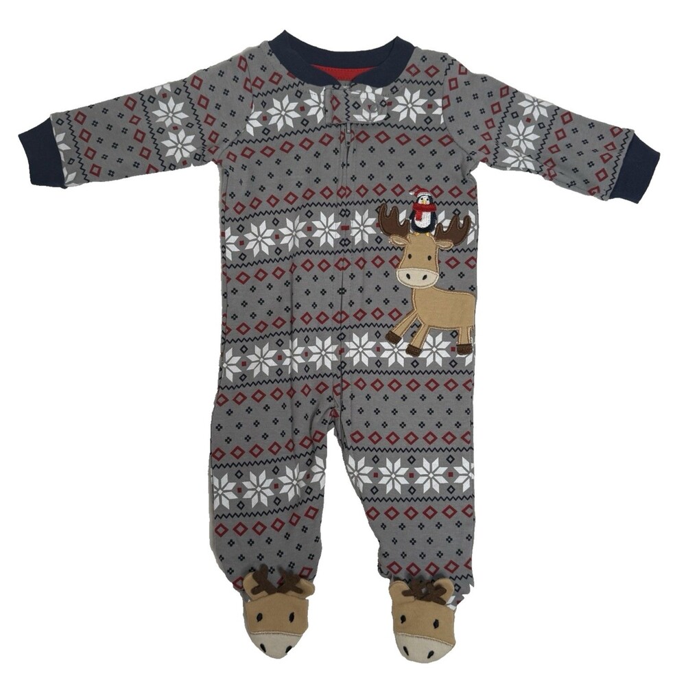 Koala Baby Moose Footed Sleeper Gray Snowflakes onesie Holiday Size 0-3M NWOT